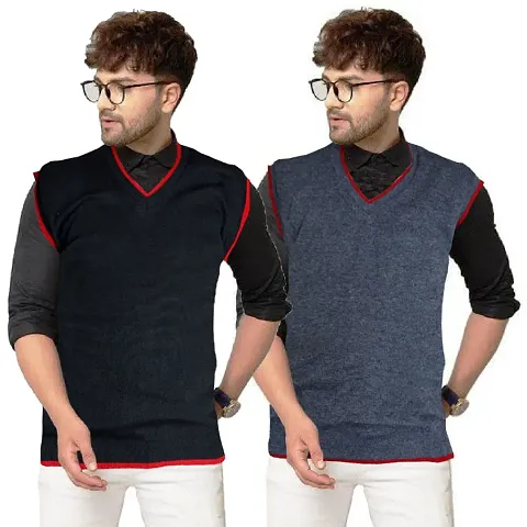 Lorina Men's Solid Print Soft Pure Wool V Necks Winter Wear Sweater