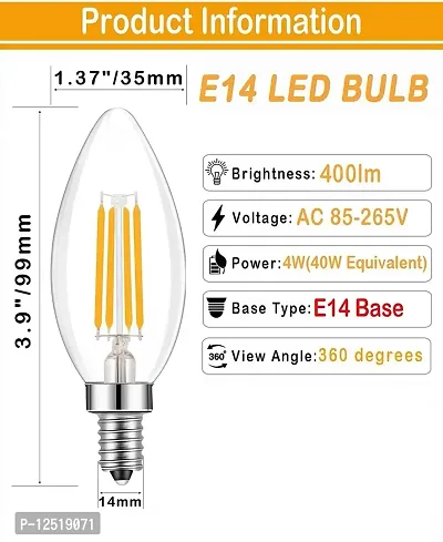 Prescent C35 Candle Led Bulb E14 Base Warm White Edison Filament Bulb for Vintage Effect, Pendants and Decoration (pack of 2)-thumb3