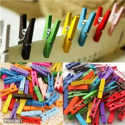Prescent Mini Multifunction Wooden Clips for Photo hangings, Craft/Art Work, Home Decoration, Papers pins and Much More (Set of 20-Multicolor)-thumb0