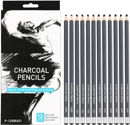 Professional Charcoal Pencils Set 12 Pcs Sketch Pencils Soft Medium Hard Ideal for Drawing Art, Sketching, Shading, Artist Pencils for Beginners  Pro Artists