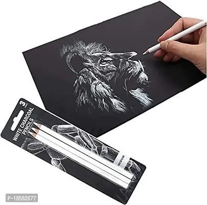 Prescent Set of 3 White Charcoal Pencil Set for Sketching, Drawing and Other Artistic Work-thumb0