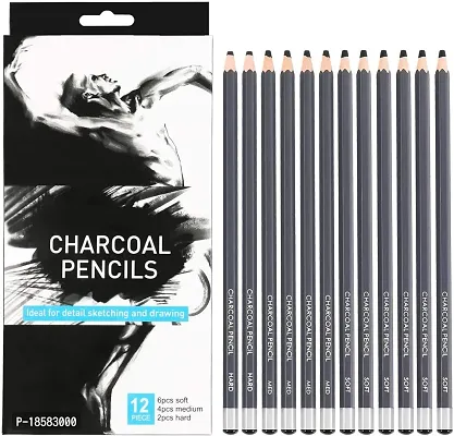 Prescent Professional Charcoal Pencils Set 12 Pcs for sketching, drawing, shading and more