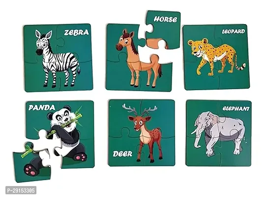 Toys Universe Animal Wooden Jigsaw Puzzles for Kids Children for 2+ Years, Set of 6-24 Pieces (14cm x 14cm)- Multi Color Wooden Learning Toy Educational Puzzle (Animal)-thumb0