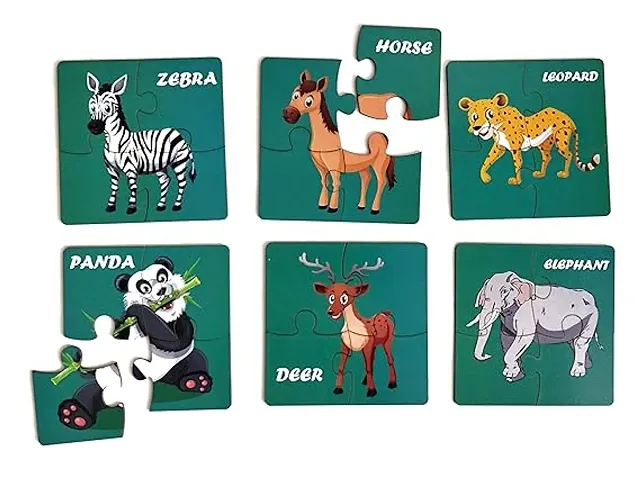 Toys Universe Animal Wooden Jigsaw Puzzles for Kids Children for 2+ Years, Set of 6-24 Pieces (14cm x 14cm)- Multi Color Wooden Learning Toy Educational Puzzle (Animal)