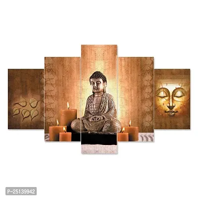 Rukshi Crafts  Set Of Five Gautam Buddha Wall Painting With Frame For Living Room 3D Scenery For Wall (B117X30) Inch-thumb0