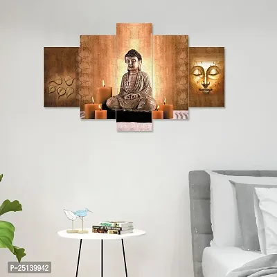 Rukshi Crafts  Set Of Five Gautam Buddha Wall Painting With Frame For Living Room 3D Scenery For Wall (B117X30) Inch-thumb3