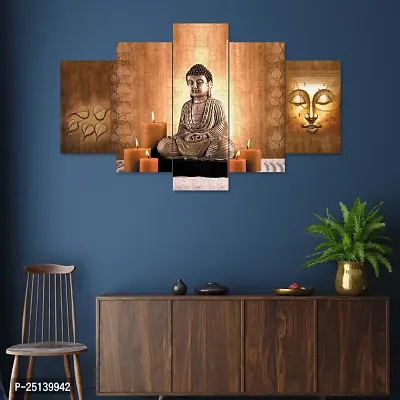 Rukshi Crafts  Set Of Five Gautam Buddha Wall Painting With Frame For Living Room 3D Scenery For Wall (B117X30) Inch-thumb4