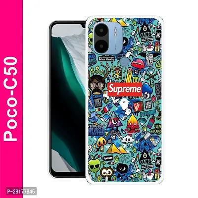 Stylish Multicolor Printed Plastic Back Cover for POCO C50-thumb0