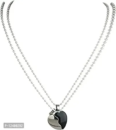 Duomus I Love You Pendant Double Heart Locket Valentine Special Blackcolor I Love You Heart in Heart Couple Duo Pendant Chain Necklace BFF Lovers for Girls (Black  Silver)-thumb0