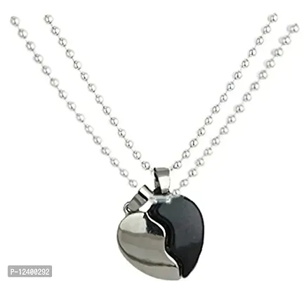Duomus I Love You Pendant Double Heart Locket Valentine Special Blackcolor I Love You Heart in Heart Couple Duo Pendant Chain Necklace BFF Lovers for Girls (Black  Silver)-thumb2