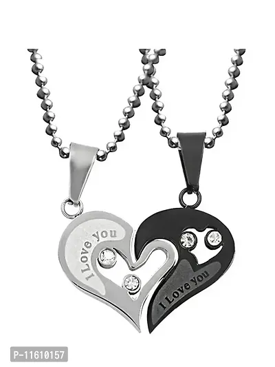 Perfect4U Stainless Steel Locket For Couple (Black and Silver)