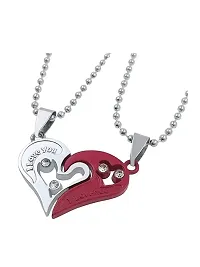 Perfect4U Stainless Steel Locket For Couple ( Red and Silver)-thumb2