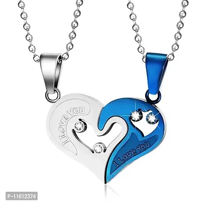 Stainless Steel Locket For Couple (Blue and Silver)
