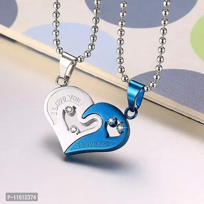Stainless Steel Locket For Couple (Blue and Silver)-thumb3