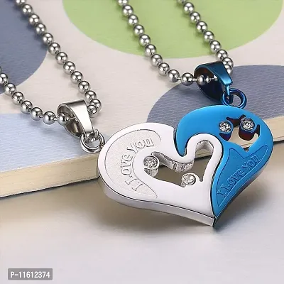 Stainless Steel Locket For Couple (Blue and Silver)-thumb4