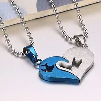 Stainless Steel Locket For Couple (Blue and Silver)-thumb4