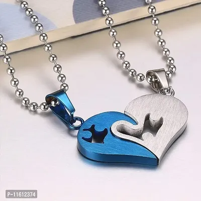 Stainless Steel Locket For Couple (Blue and Silver)-thumb5
