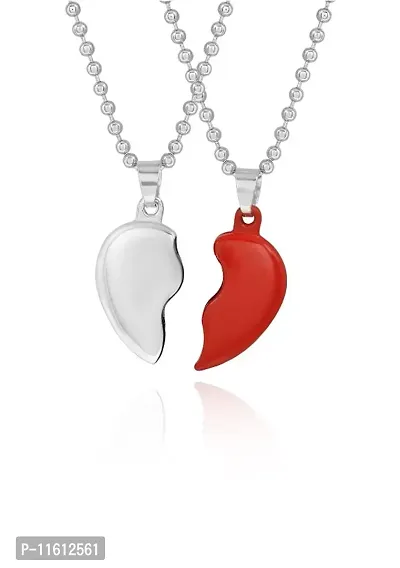 Perfect4U Stainless Steel Locket For Couple ( Red and Silver )