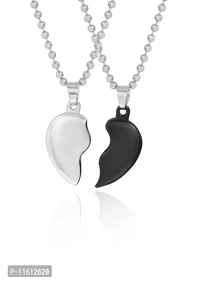 Perfect4U Stainless Steel Locket For Couple ( Black and Silver )