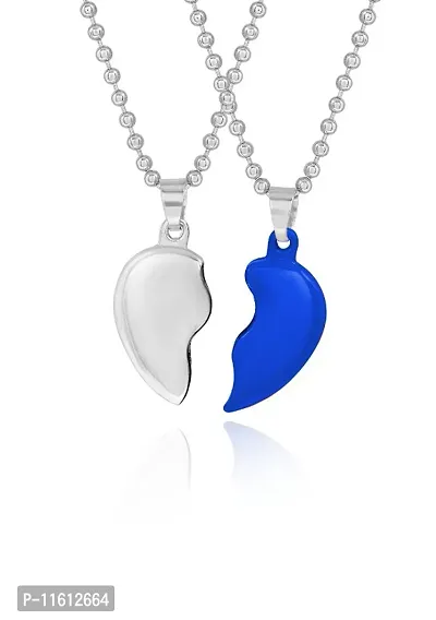 Perfect4U Stainless Steel Locket For Couple ( Blue and Silver)