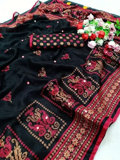 Jute Silk Printed Mirror Work Sarees