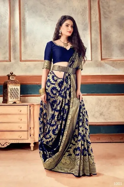 Beautiful Silk Blend Jacquard Saree with Blouse piece and Belt