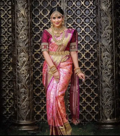 Sttylish Women Silk Blend Saree with Blouse Piece