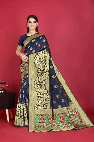 Attractive Silk Blend Saree with Blouse piece 