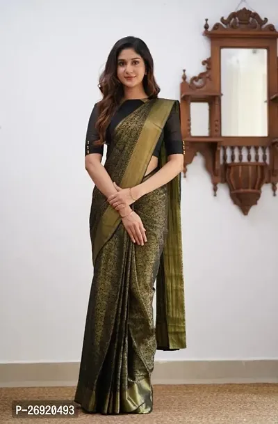 Classic Silk Blend Jacquard Saree with Blouse piece-thumb0