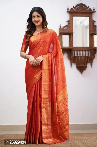 Classic Silk Blend Jacquard Saree with Blouse piece-thumb0