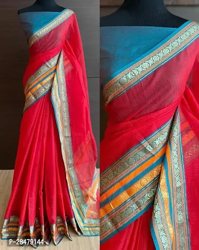 Beautiful Cotton Blend Saree With Blouse Piece For Women-thumb0