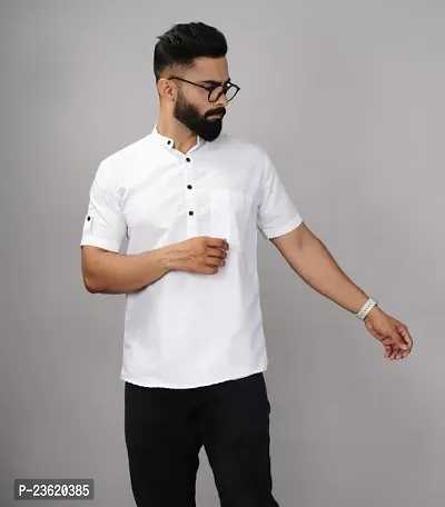 White Solid Short Kurta-thumb0