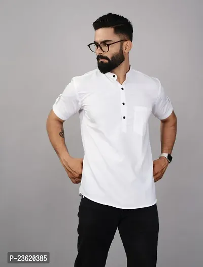 White Solid Short Kurta-thumb2