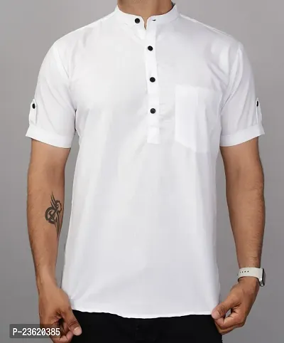 White Solid Short Kurta-thumb5