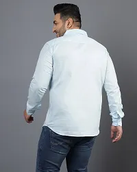 Classic Blue Cotton Solid Plus Size Casual Shirt For Men-thumb3