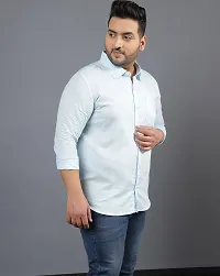 Classic Blue Cotton Solid Plus Size Casual Shirt For Men-thumb1