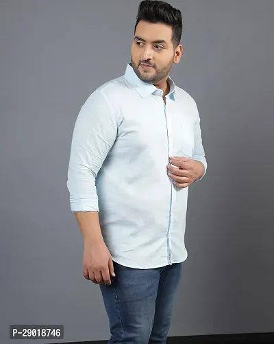 Classic Blue Cotton Solid Plus Size Casual Shirt For Men-thumb2