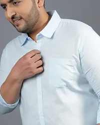 Classic Blue Cotton Solid Plus Size Casual Shirt For Men-thumb2