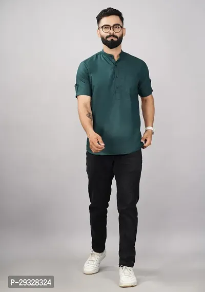 Classic Cotton Solid Short Kurta for Men-thumb2