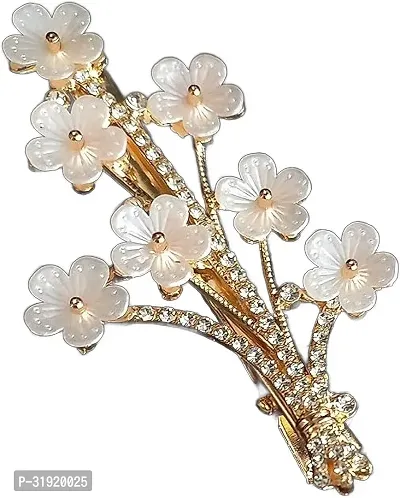 Stylish White Flower Design Pearl Hair Pin For Girls And Women-thumb0