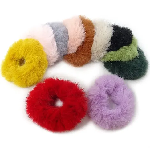 Myra collection? Pack of 12 Hair Band Rope Fuzzy Hair Ties Rings Elastic Ponytail Holders Fluffy Ball Hair Wristband for Women