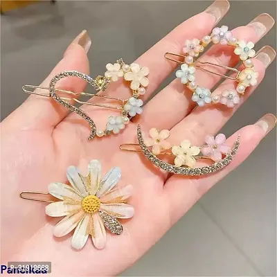 Stylish Pancikaa Korean Hair Clips Clamps Pearl Metal Clips Barrettes Pins For Women- 4 Pieces-thumb3