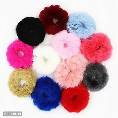 Stylish Multicolor Fluffy Faux Fur Hair Scrunchies For Girls And Women-Pack Of 12-thumb0