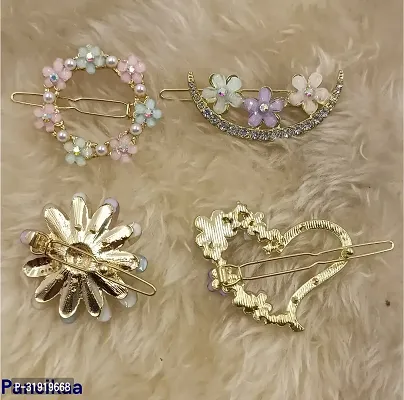 Stylish Pancikaa Korean Hair Clips Clamps Pearl Metal Clips Barrettes Pins For Women- 4 Pieces-thumb4