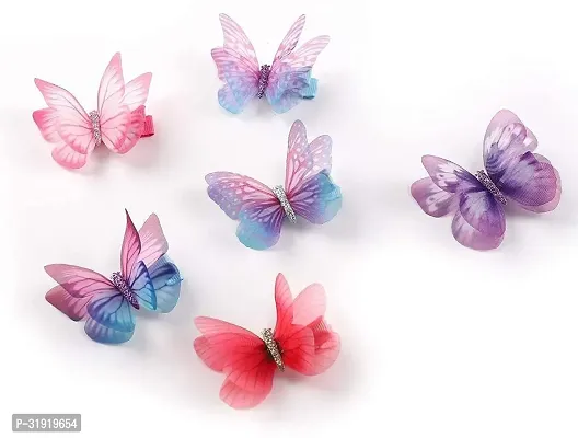 Stylish Colorful Chiffon Butterfly Modelling Hair Clips For Girls And Women-6 Pieces-thumb0