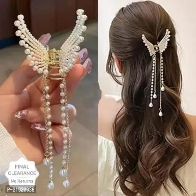 Stylish Pearl Butterfly Metal Hair Clutcher Clips For Women-thumb0