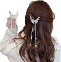 Stylish Golden Butterfly Rhinestone Long Tassel Hanging Hairpin For Girls And Women-thumb1