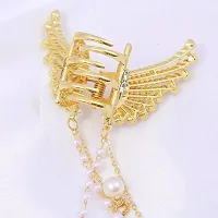 Stylish White Pearl Butterfly Metal Hair Clutcher For Women And Girls-thumb2