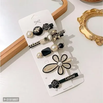 Stylish 5 Pieces Korean Style Classic Barrettes Pearl Flower Black Hair Side Clip Bang Clip-thumb0