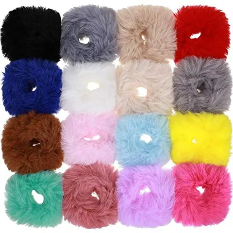 Fur Hair Scrunchies Ties Furry Elastic Hair Bands Fuzzy Ponytail Holders Hair Accessories Gifts for Girls Women (Pack Of 12)